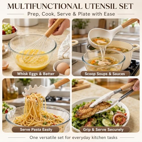 10-Piece Silicone Utensil Set, Cream White