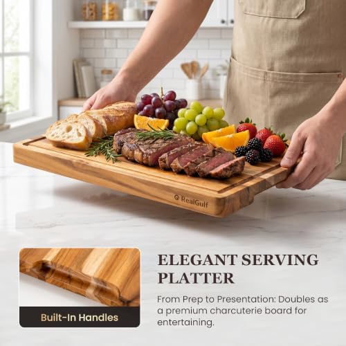 3-Piece Teak Cutting Board Set with Stand, Chopping Board, Juice