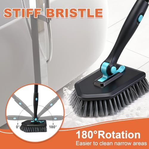 Long-Handled Shower Scrub Brush, 3-in-1, Black