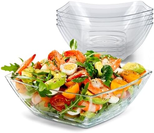 64oz Clear Plastic Serving Bowls (4 Pack) Large Disposable Candy