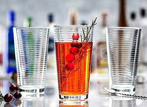 Le'raze Set of 16 Heavy Base Ribbed Durable Drinking Glasses Includes