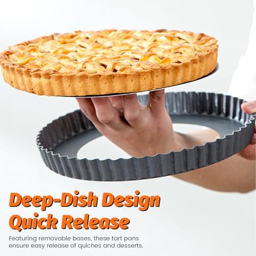 2 Pack Tart Pan 11 Inch with Removable Bottom, Non-Stick Carbon Steel