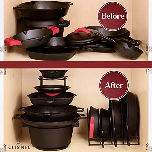 Cuisinel Pan Organizer for Cast Iron, XL 5-Tier Rack, Matte Black