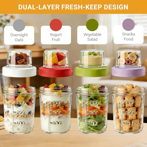 4-Pack 16+4 OZ Glass Mason Jars with Lids and Spoons