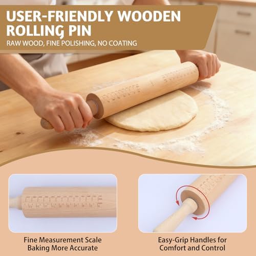 Long Adjustable Wood Rolling Pin: 21.1 Inch Rolling Pin with Thickness