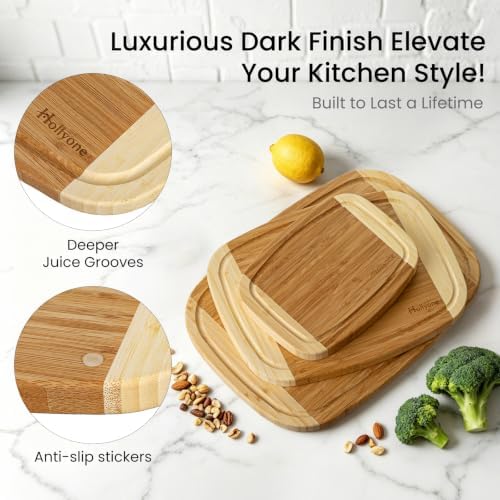 Hollyone Bamboo Cutting Board 14 Inch Wood Cutting Board for Kitchen