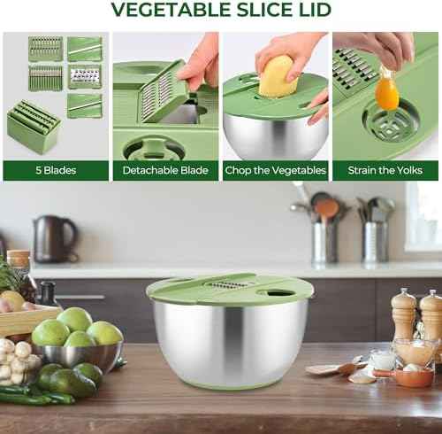 SUSTEAS Stainless Steel Salad Spinner, Lettuce Spinner with 5 Blade Slicer