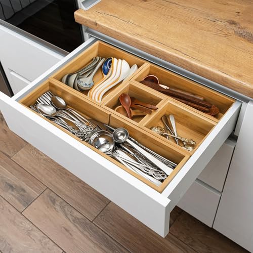 ZAVOOS 5 Pieces Bamboo Drawer Organizer, Multi-Use Storage Tray