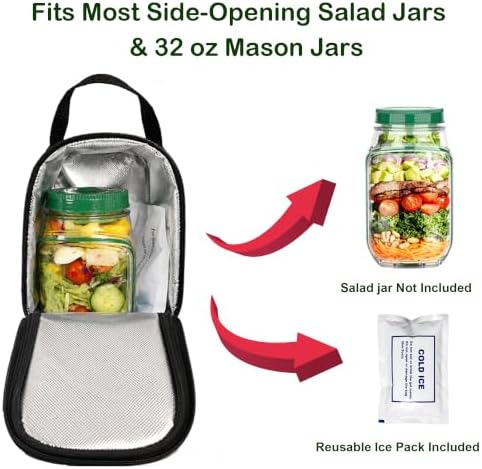 insulated Salad Jar Bag with Ice Pack for 32 oz Mason Jars