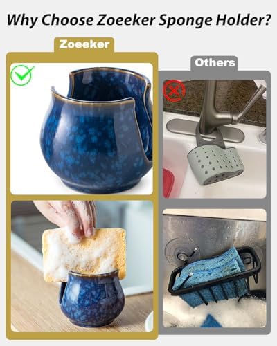 Zoeeker Ceramic Sponge Holder, Kitchen Sink Scrubby Caddy Organizer