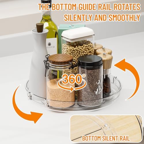 4 Pack Rotating Small Lazy Susan Turntable Organizer for Cabinet,9.5 Inch Clear Acrylic Spice Rack,Turn Table Organizers for Refrigerator,Kitchen,Pantry and Vanity Makeup,Bathroom Countertop Organizer