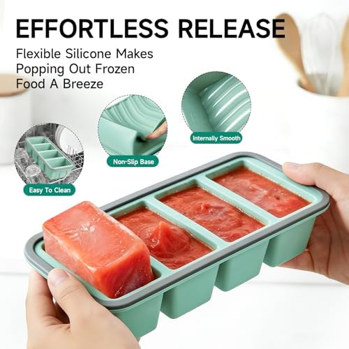 Tvmania 2-Pack Silicone Freezer Trays with Lids, 1 Cup, 4-Compartment