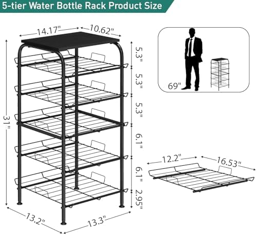 Vrisa 5 Tier Water Bottle Storage Rack Vertical Freestanding Bottled