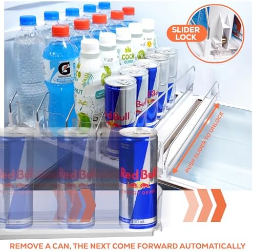 Self-Pushing Drink Organizer for Fridge, 5 Rows