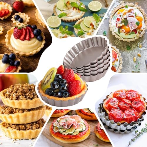 Webake 4 Inch Mini Tart Pan Set of 6, Non-Stick Small Tart Mold Quiche