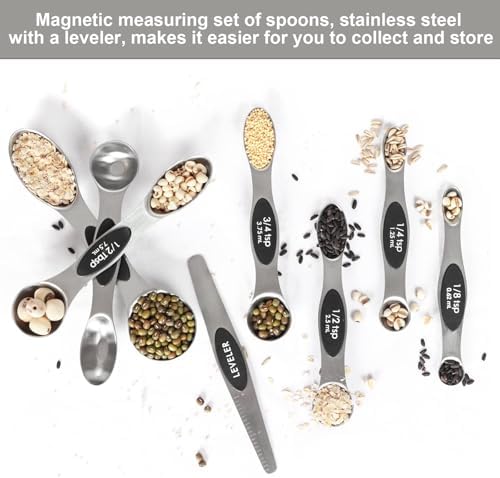 Magnetic Measuring Spoons Set Stainless Steel with Leveler, Stackable