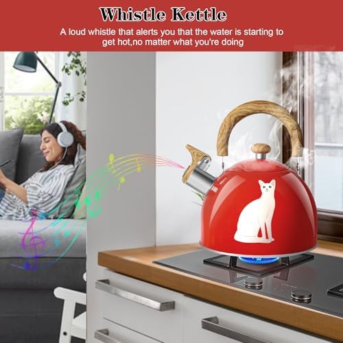 ARC 2-Quart Red Whistling Tea Kettle with Magic Color Changing Design