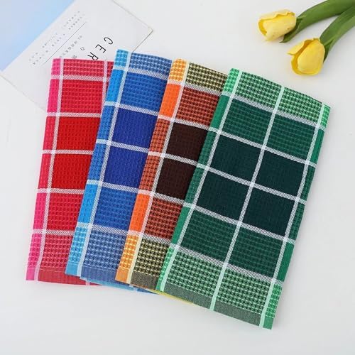 Bright Large Kitchen Towels, 4-Pack, 16 Inch x 26 Inch Buffalo Check