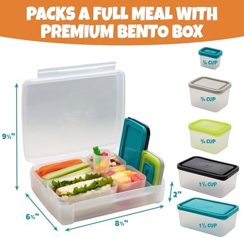 Bentology Bento Lunch Box Set w 5 Leakproof Made-to-Size Snack