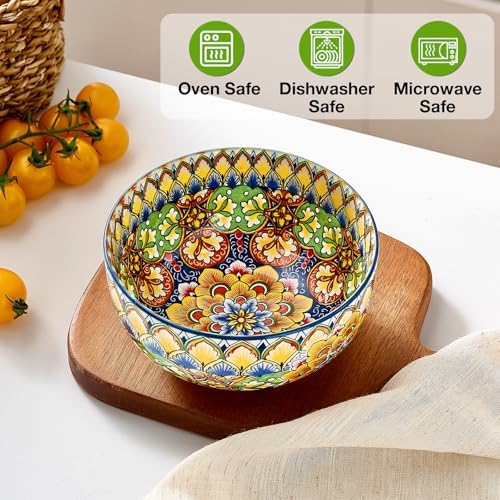 Meolibour Ceramic Cereal Bowls Set of 6, 28 oz Bohemian Soup Bowl