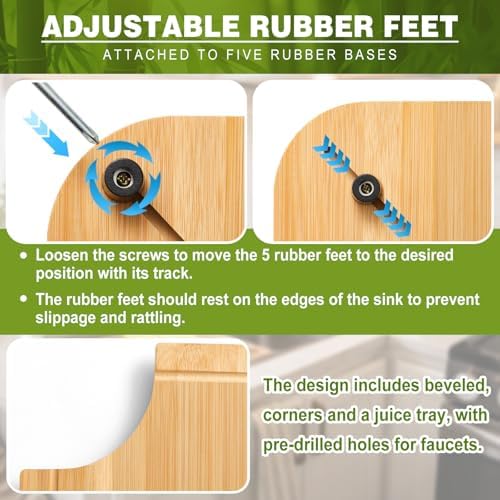 Ziliny 1 Pc RV Sink Cover Cutting Board, 14.5 x 12.5 in, Bamboo