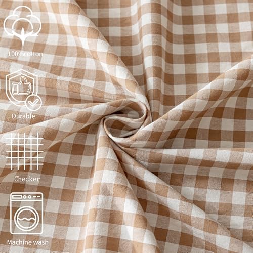 Checkered 100% Washed Cotton Tablecloth Ruffle Gingham Taupe, 60"×120"