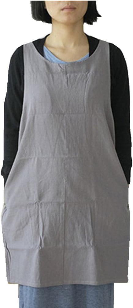 Cotton Linen Japanese Apron Halter Cross Back Bandage X Shape Aprons Two Pockets - Image 7