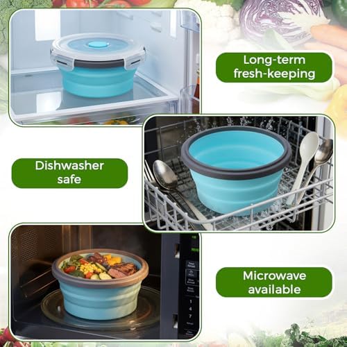 Domensi 12 Pcs Collapsible Bowls with Lids Silicone Camping Food