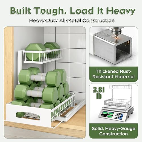 Under Sink Organizer, 2-Pack L-Shaped Metal Pull-Out Drawers for