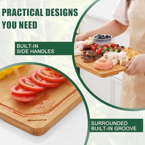 Homaxy Organic Bamboo Cutting Boards Set for Kitchen Set of 2, Wooden