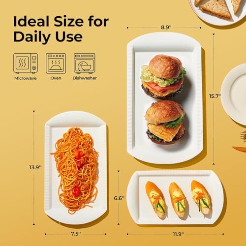LIFVER Extra Large Serving Platters, 16"/14"/12" Ceramic Rectangle