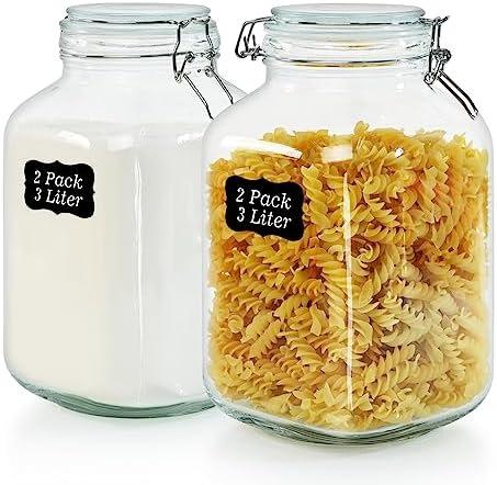 106oz Square Glass Jars with Airtight Lid, Mason Jars Set of 2