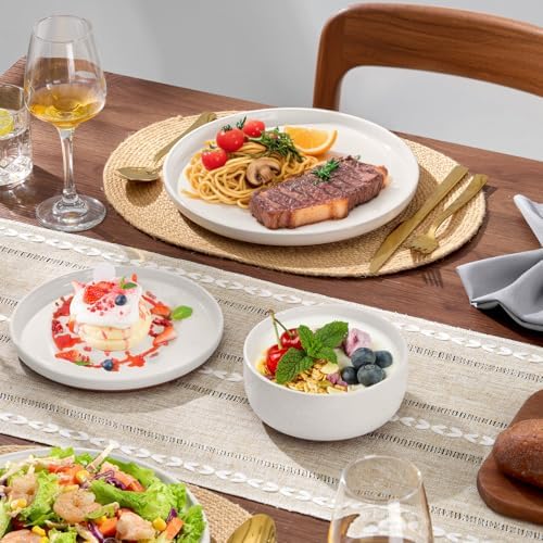 E-far Plates and Bowls Sets, 24Pcs Stoneware Ceramic Dinnerware Dishes Sets