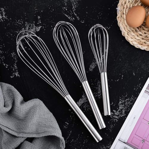 Stainless Steel Whisks with 3 Packs 8"+10"+12" Kitchen Whisk Set