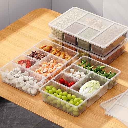 MANO Divided Veggie Tray with Lid, 2 Pack, 5 Compartments