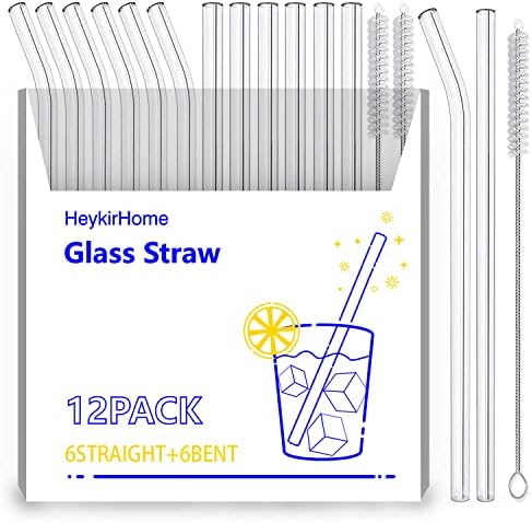 HeykirHome 12-Pack Reusable Glass Straw,Size 8.5''x10 MM,Including 6