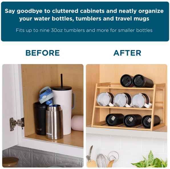 Honey-Can-Do 3-Tier Bamboo Water Bottle Organizer Rack - Stackable