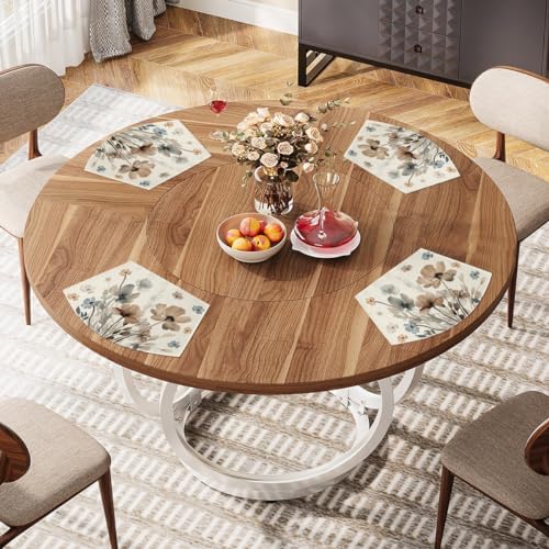 Artoid Mode Brown Poppy Floral Round Table Wedge Placemats Set of 4