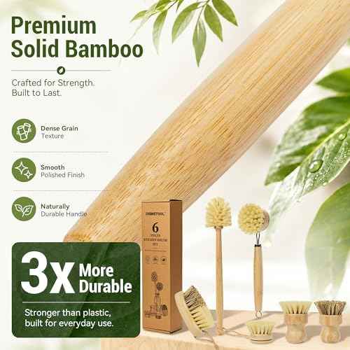 DEBETOOL 6-Piece Bamboo Dish Brush Set