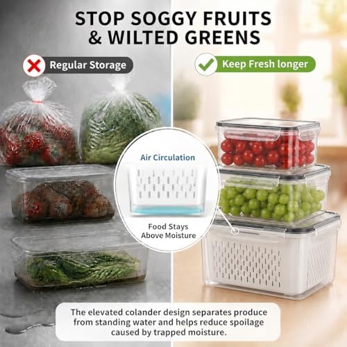 Fruit Storage Containers for Fridge, 4 Pack