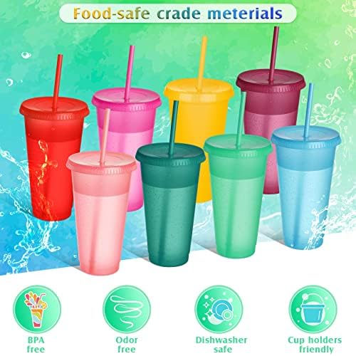 Honeydak 30 Pack Plastic Tumbler with Straw and Lid Bulk, Assorted