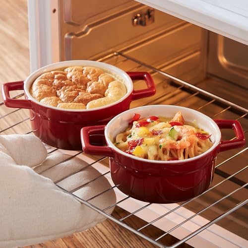 Lareina Mini Cocotte 12oz Ceramic Casserole Dish Set with Lid, Red