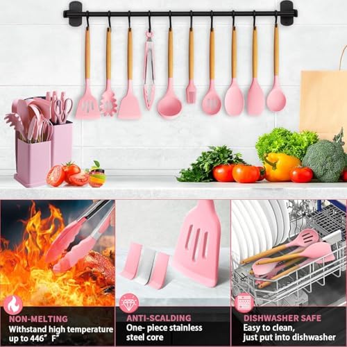 19 PCS Pink Silicone Cooking Utensils Set