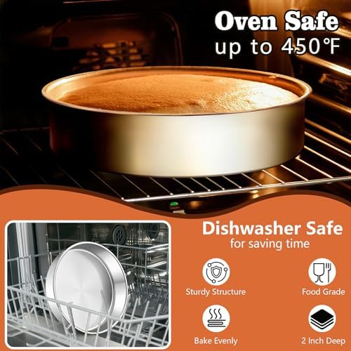 LIANYU 9 Inch Round Cake Pan Set of 2, Stainless Steel Layer Pan for
