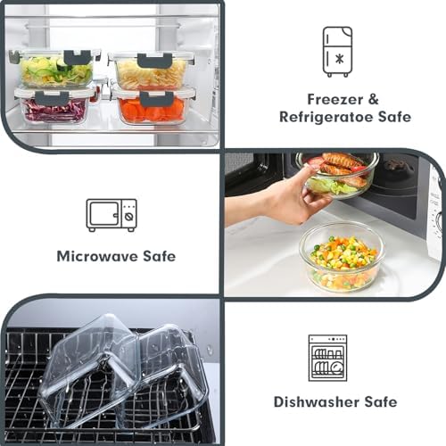VERONES 30-Piece Glass Food Storage Containers Set, Grey