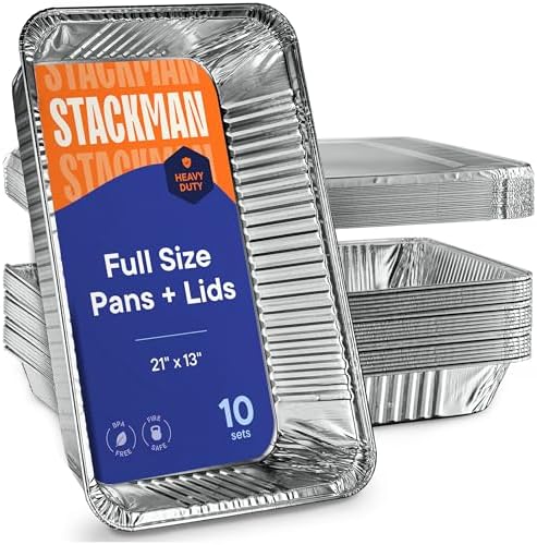 Large Aluminum Pans Full Size with Lids, Disposable Foil 21x13 Deep