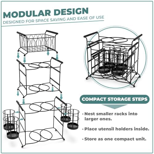 Sorbus Buffet Caddy, 7-Piece 3-Tier Set, Stackable Design (Black)