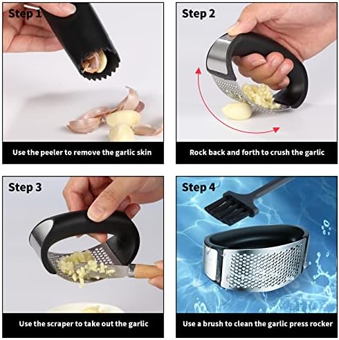 2 Pack Stainless Steel Garlic Press Rockers with Peelers