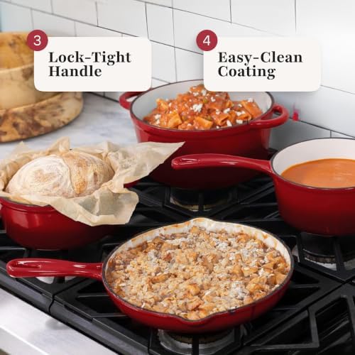 GOURMETIFIC® Cast Iron Cookware Set Enameled Dutch Oven Skillet Pots
