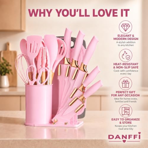 19-Piece Pink Kitchen Utensils Set